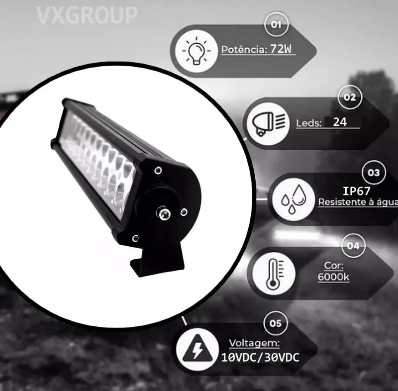 Farol Barra Led- 24 Led’s Camionetes e Pick ups